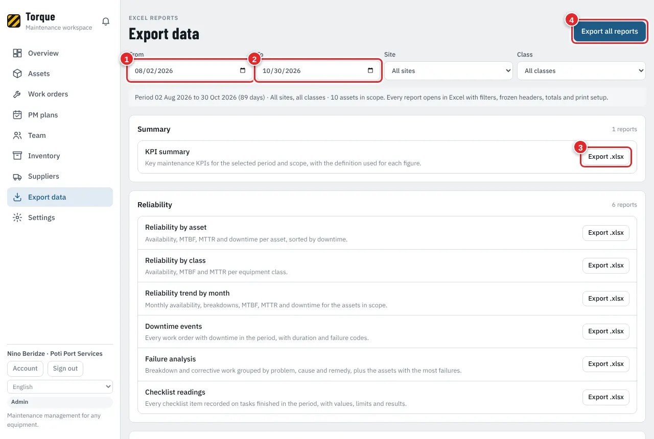 Export data